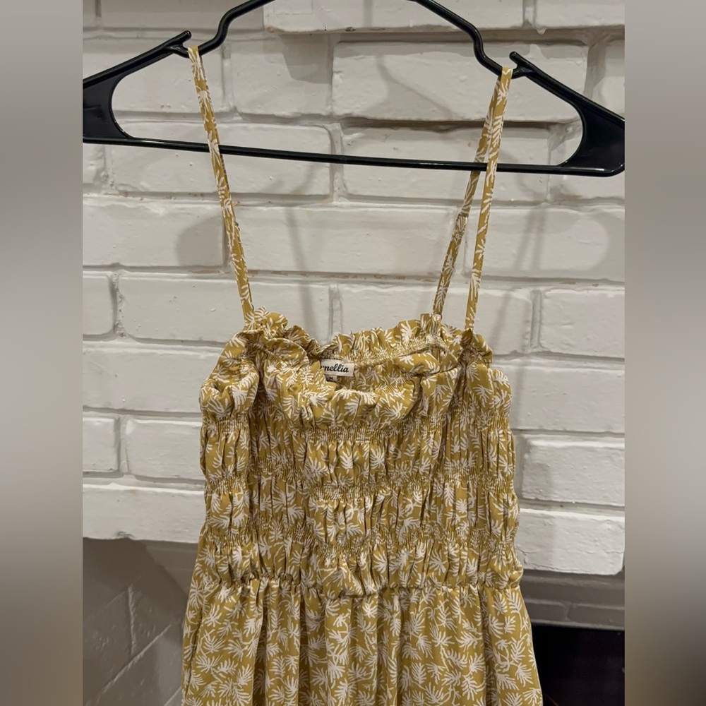 Yellow Smocked Floral Maxi Dress with Adjustable Straps - Picture 3 of 7
